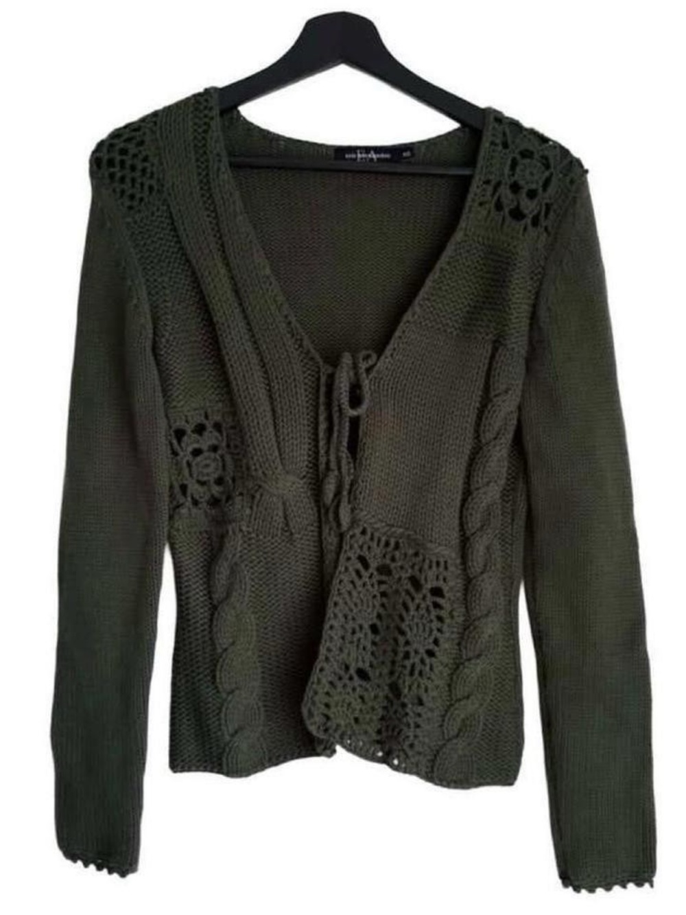 Vintage Green Crochet Knit Cardigan Sweater Top Fairycore Whimsigoth Y2K 90s